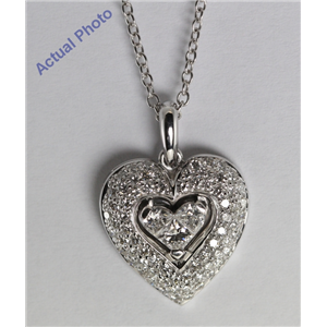 18k White Gold Invisible Setting Princess and Round Cut Diamond Heart Pendant (1 Ct, G Color, SI3 Clarity)