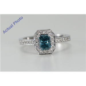 18k White Gold Radiant & Round Cut Diamond Engagement Ring (1.01 Ct, Blue (Color Irradiated) & White Diamonds, VS Clarity)