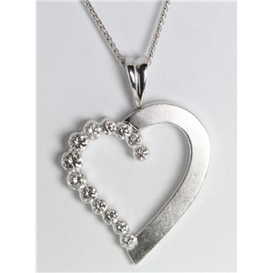 18k White Gold Invisible Setting Round cut diamond Heart pendant (1.01 Ct, G Color, VS Clarity)