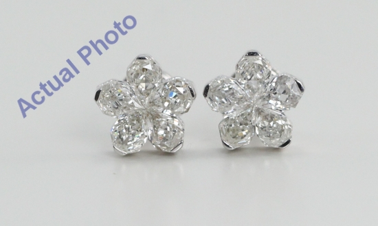 18k White Gold Invisible Setting Pear Cut Diamond Flower Earrings
