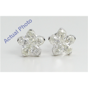18k White Gold Pear Cut Invisible Setting Diamond Flower Earrings (1.63 Ct, H Color, VS-SI Clarity)