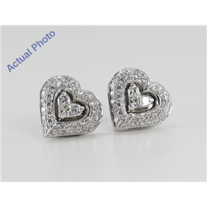 18k White Gold Invisible Setting Princess & Round Cut Diamond Heart Earrings (0.75 Ct, H Color, SI2 Clarity)