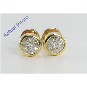 18k Yellow Gold Invisible Setting Princess & Marquise Cut Diamond Earrings (1.08 Ct, I-J Color, VS Clarity)
