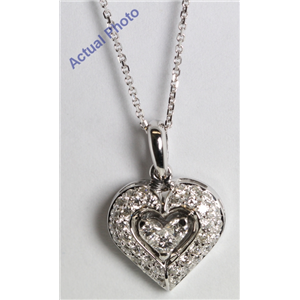 18k White Gold Invisible Setting Princess & Round Cut Diamond Heart Pendant (0.37 Ct, G Color, SI1 Clarity)