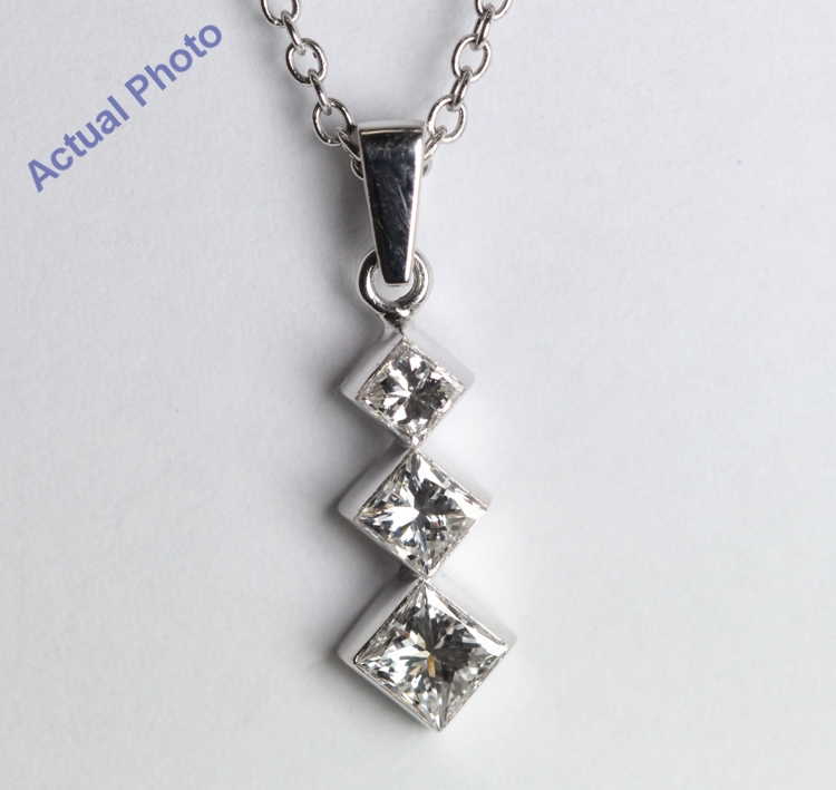 18k White Gold Invisible Setting Three Stone Princess Cut Diamond