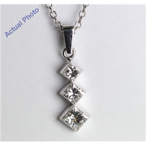 18k White Gold Invisible Setting Three Stone Princess Cut Diamond Pendant (0.5 Ct, H Color, SI1 Clarity)