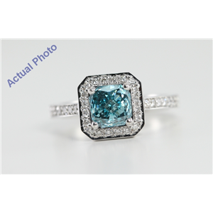 18k White Gold Radiant Cut Diamond Engagement Ring (1.15 Ct, Blue (Color Irradiated) & White Diamonds, VS Clarity)