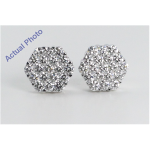 18k White Gold Invisible Setting Round Cut Diamond Hexagon Flower Earrings (2.36 Ct, G Color, VS1 Clarity)