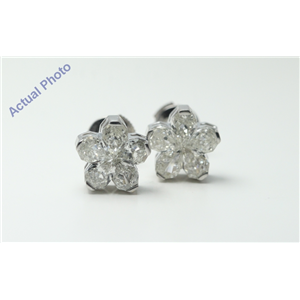 18K White Gold Pear Cut Invisible Setting Diamond Flower Earrings (2.18 Ct, I Color, Vs Clarity)