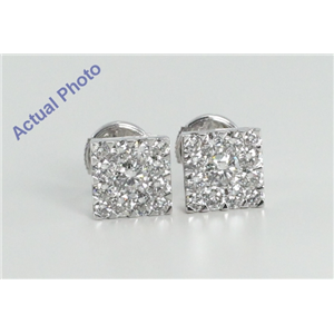 18k White Gold Invisible Setting Round Cut Square Earrings (2.01 Ct, G Color, SI2 Clarity)