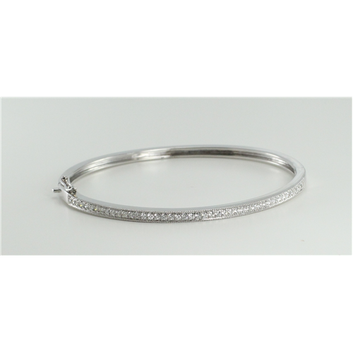 18k White Gold Round Cut Diamond Bangle Bracelet (0.75 Ct, G Color, VS1 Clarity)