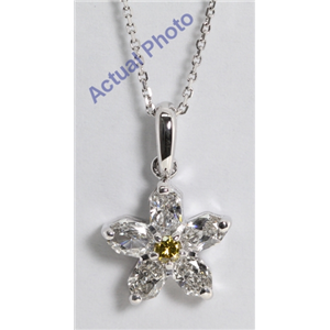 18k White Gold Radiant & Round Cut Invisible Setting Diamond Flower Pendant (Natural Fancy Yellow & White Diamonds, VS Clarity)