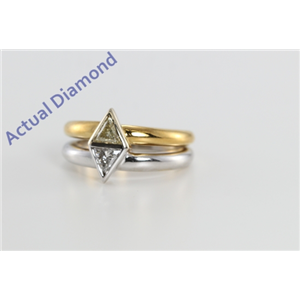 18k Two Tone Gold Triangle Cut Two Stone Diamond Engagement Ring (Natural light Fancy Yellow & White Diamonds, SI Clarity)