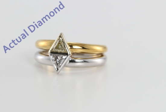 18k Two Tone Gold Triangle Cut Two Stone Diamond Engagement Ring (Natural light &