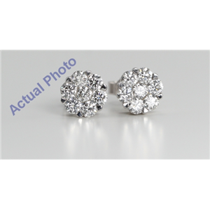 18k White Gold Round Cut Invisible Setting Diamond Flower Earrings (1.03 Ct, G Color, SI2 Clarity)
