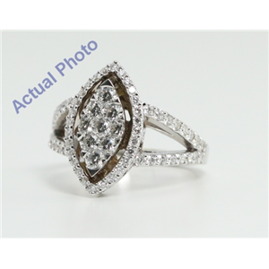 18k White Gold Round Cut Invisible Setting Two-Shank Marquise Shaped Diamond Ring (1.3 Ct, G Color, VS1 Clarity)