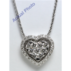 18k White Gold Round Cut Invisible Setting Diamond Heart Pendant (0.72 Ct, G Color, VS1 Clarity)