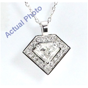 18k White Gold Grace Cut Diamond Shield Diamonds & Round Diamonds Pendant (0.48 Ct, G Color, si Clarity)