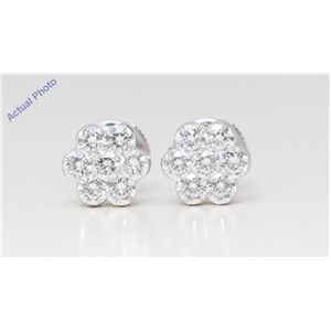 18k White Gold Round Diamond Multi-Stone Invisible Setting Flower Shape Studs (1.45 Ct G VS2-SI1 Clarity)