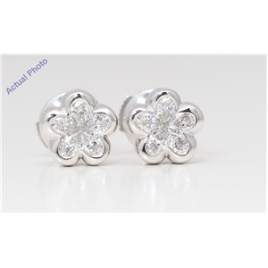 18k White Gold Pear Diamond Multi-Stone Invisible Setting Flower Shape Framed Studs (0.7 Ct H SI Clarity)