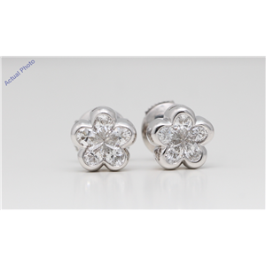 18k White Gold Pear Diamond Multi-Stone Invisibly Set Flower Shape Framed Studs (0.97 Ct H VS-SI1 Clarity)