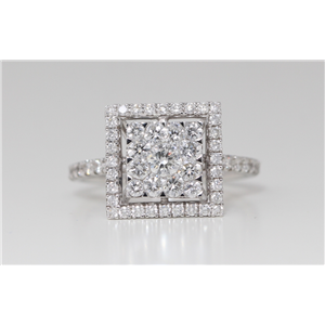 18k White Gold Round Diamond Multi-Stone Pave Cluster Set Framed Square Ring (1.36 Ct G SI2 Clarity)