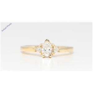 14k Yellow Gold 3 Stone Pear Diamond 3-Stone Prongs Set Marquise & Triangle Ring (0.57 Ct I VS Clarity)