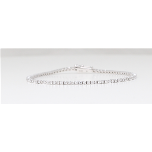 14K White Gold Round Diamond Multi-Stone Set Tennis Bracelet With Secure Box Clasp (1.47 Ct H Vs Clarity)