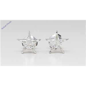 18K White Gold Kite Diamond Setting Multi-Stone Set Pentagram Star Stud Earrings (0.7 Ct I Color Si2 Clarity)