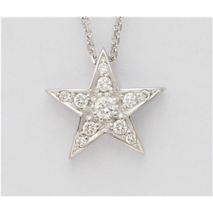 14K White Gold Round Diamond Setting Multi-Stone Prong Set Pentagram Star Necklace (0.17 Ct F Si2 Clarity)