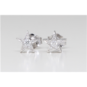 14K White Gold Round Diamond Multi-Stone Prong Set Pentagram Star Stud Earrings (0.08 Ct F Color Si1 Clarity)