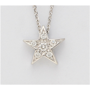 14K White Gold Round Diamond Setting Multi-Stone Set Pentagram Star Necklace (0.06 Ct,F Color,Vs Clarity)