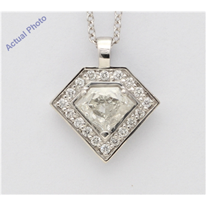 14K White Shield Diamond Multi-Stone Round & Shield Set Geometric Art-Deco Pendant (0.69 Ct H Si3 Clarity)