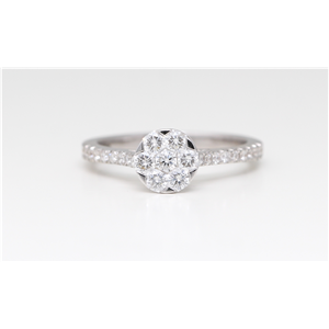 18K White Gold Round Diamond Setting Multi-Stone Set Shank Set Engagement Ring (0.71 Ct G Color Si2 Clarity)