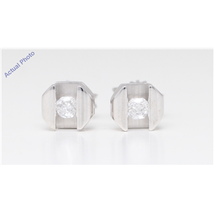 18K White Gold Baroness Diamond Tension Set Geometric Art-Deco Studs (0.22 Ct G Vs Clarity)
