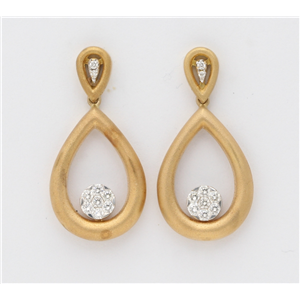 18K Yellow Gold Round Diamond Setting Multi-Stone Tear Drop Set Matt Drop Earrings (0.46 Ct G Vs Clarity)