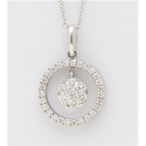 18K White Gold Round Diamond Setting Multi-Stone Circle Set Necklace (0.44 Ct,G Color,Si1 Clarity)