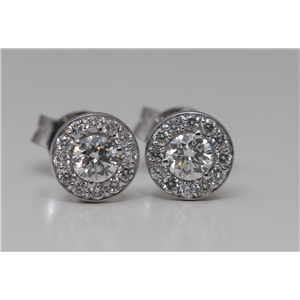14K White Gold Round Cut Classic Halo Diamond Stud Earrings (0.5 Ct,H Color,Vs Clarity)