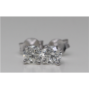 14K White Gold Round Cut Classic Stud Diamond Earrings (1.01 Ct,I Color,I1 Clarity)