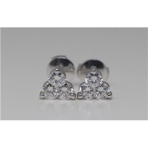 18K White Gold Round Setting Three Stone Clover Diamond Stud Earrings (0.93 Ct,G Color,Vs Clarity)