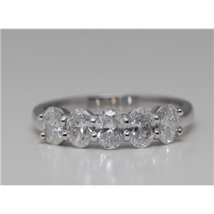 18K White Gold Oval Cut Five Stone Diamond Anniversary Ring (1.1 Ct,F Color,Vs2-Si1 Clarity)