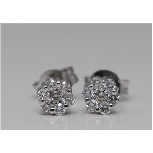 14K White Gold Round Cut Invisible Setting Diamond Flower Stud Earrings (0.67 Ct,G Color,Si1 Clarity)