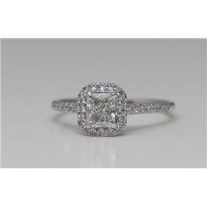 18K White Gold Radiant Cut Halo Diamond Engagement Ring (0.81 Ct,H Color,Vs2 Clarity)
