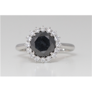18k Gold Round Diamond Multi-Stone Set Black Enhanced Halo Ring (Black(Irradiated) White Clarity)