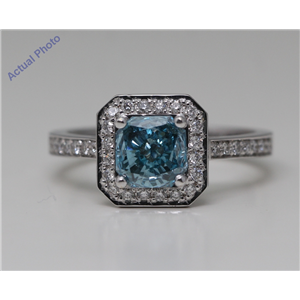 18K Gold Round & Halo Diamond Anniversary Ring (Blue(Irradiated) & White Diamonds,Vs Clarity)