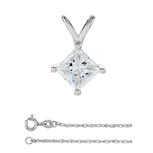 Princess Diamond Solitaire Pendant Necklace 14K White Gold (0.54 Ct, D Color, VS1 Clarity) GIA Certified