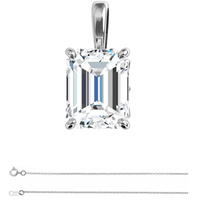 Emerald Diamond Solitaire Pendant Necklace 14K White Gold (0.78 Ct, D Color, Si2 Clarity) GIA Certified