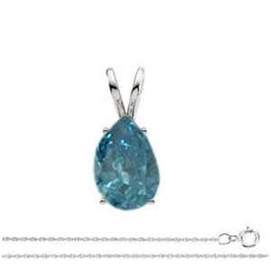 Pear Diamond Solitaire Pendant Necklace 14k White Gold ( 1.02 Ct, Blue (Color Irradiated) Color, SI1(Clarity Enhanced) Clarity)
