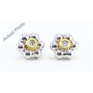 14k Two Tone Gold Round Cut Bezel Setting Flower Shaped Diamond Stud Earrings (0.2 Ct, G Color, SI Clarity)