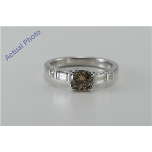 18k White Gold Round & Baguette Cut Diamond Fashion Engagement Ring (1.10 Ct, Light Natural Fancy Brown & White Diamonds, VS2)